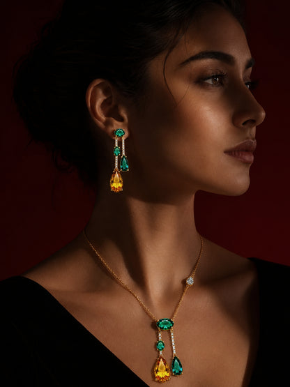 Vendemmia Emerald & Citrine Cascade Necklace & Earring Set, 18K Gold-Plated