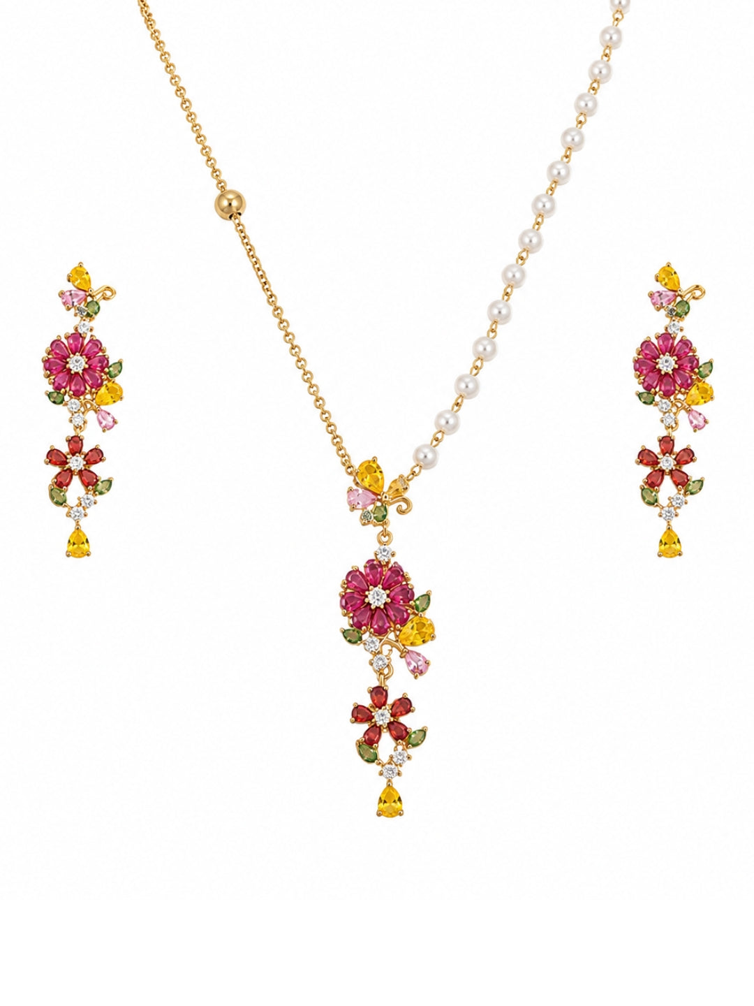 Fioritura Floral Cascade Necklace & Earring Set, 18K Gold-Plated
