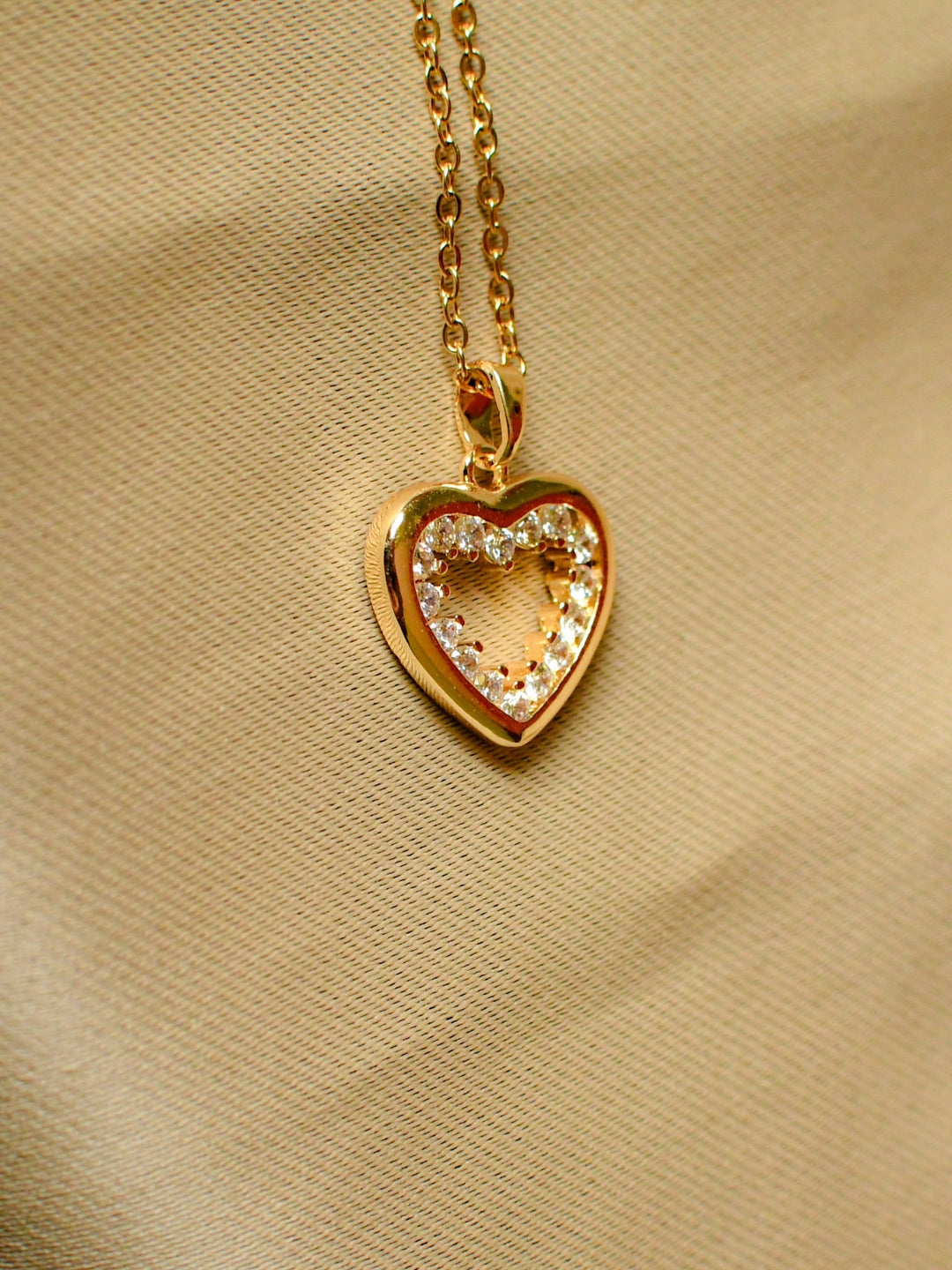 Dainty Heart Studded Jewelry Set – Gold-Plated Necklace & Earrings