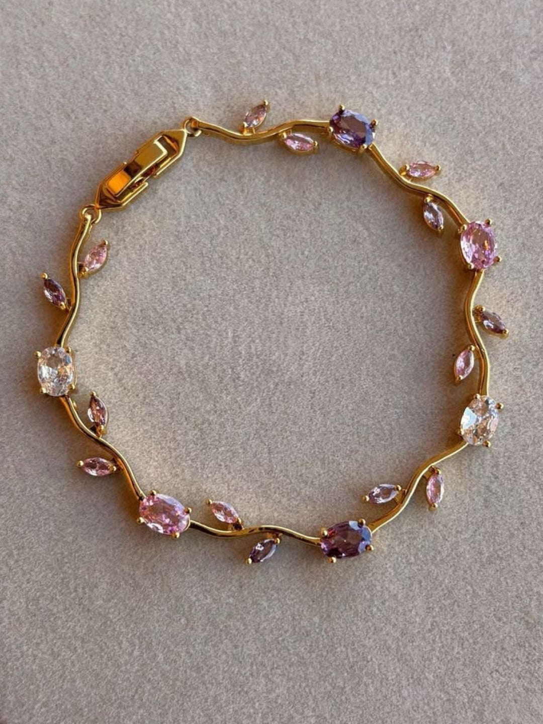 Pink & Lavender Viral Tulip CZ Gold Bracelet – Anti Tarnish Stainless Steel
