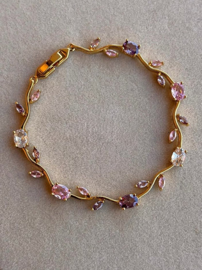 Pink & Lavender Viral Tulip CZ Gold Bracelet – Anti Tarnish Stainless Steel