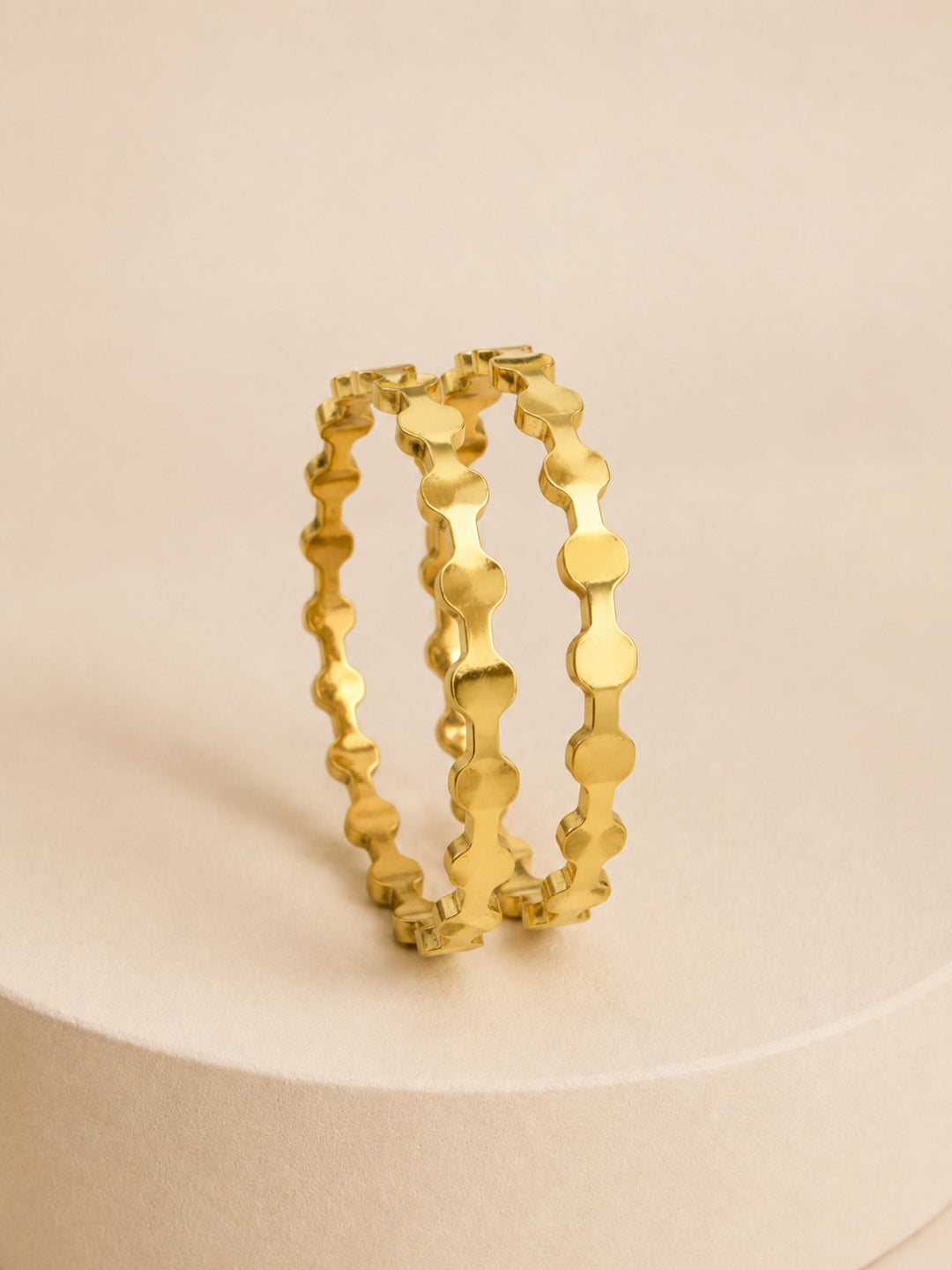 18K Gold Hexa Bead Stackable Bangles Pair | Anti Tarnish (2.6)