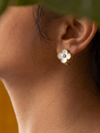 Clover Gold Hoops with CZ & MOP – 18K Plated