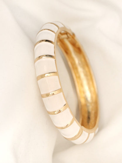 Ivory Stripe Enamel Gold Bracelet | Anti-Tarnish Everyday Bangle
