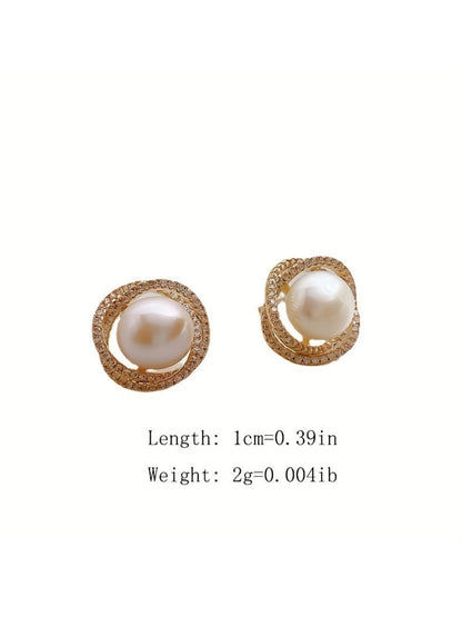 Pearl CZ Stud Earrings for Women | Gold Plated