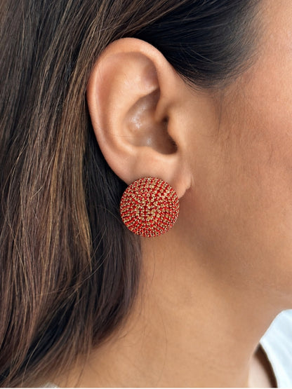 Red CZ Dome Stud Earrings – Gold Plated Statement Party Wear