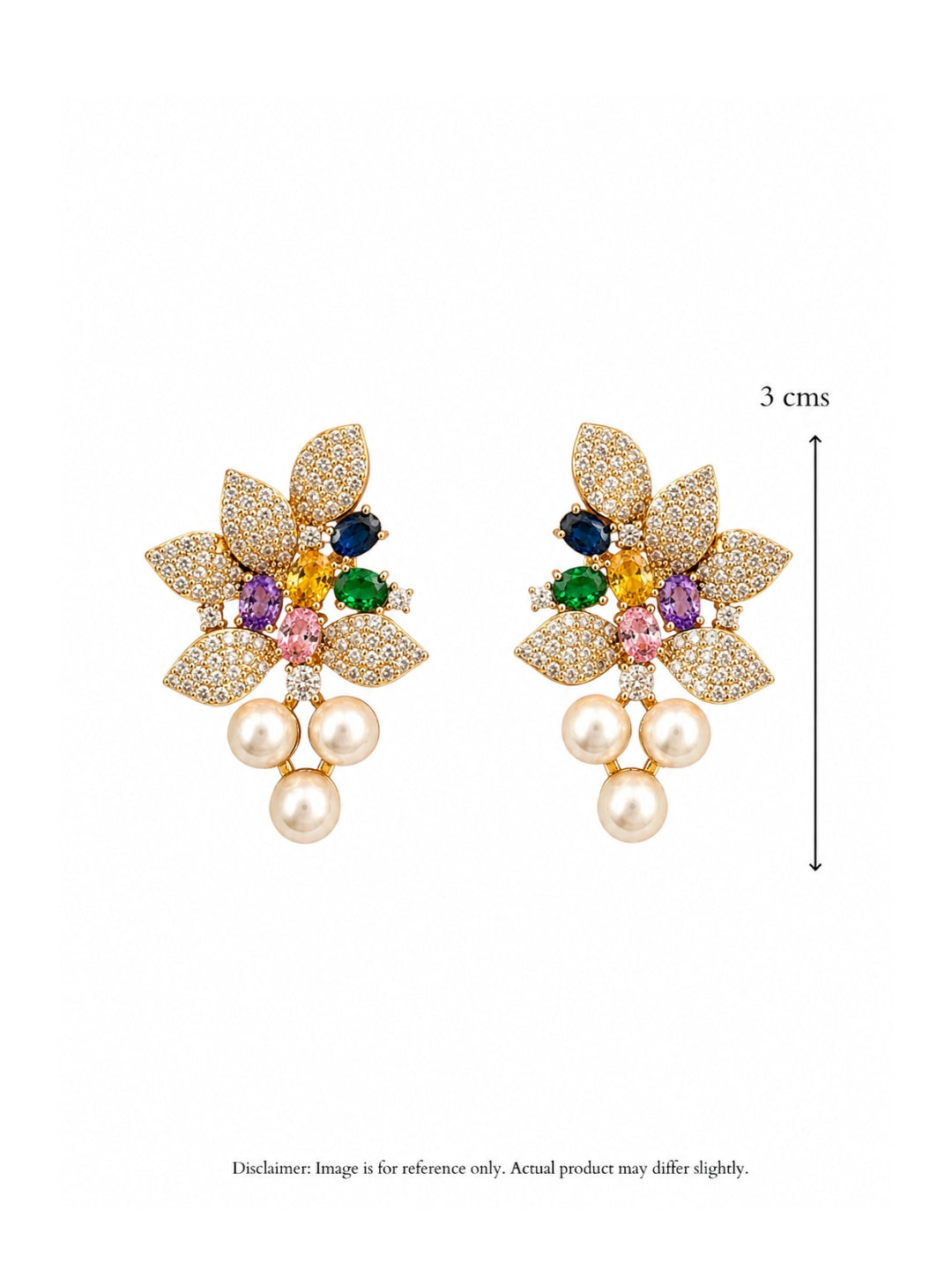 Multicolor Floral Pavé Pearl Drop Earrings, 18K Gold-Plated