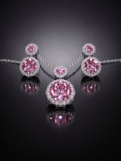 CL Pink Drop Jewelry Set | Rhodium CZ Necklace & Earrings
