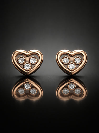 18K Gold Heart 3 Stone CZ Stud Earrings – Anti Tarnish