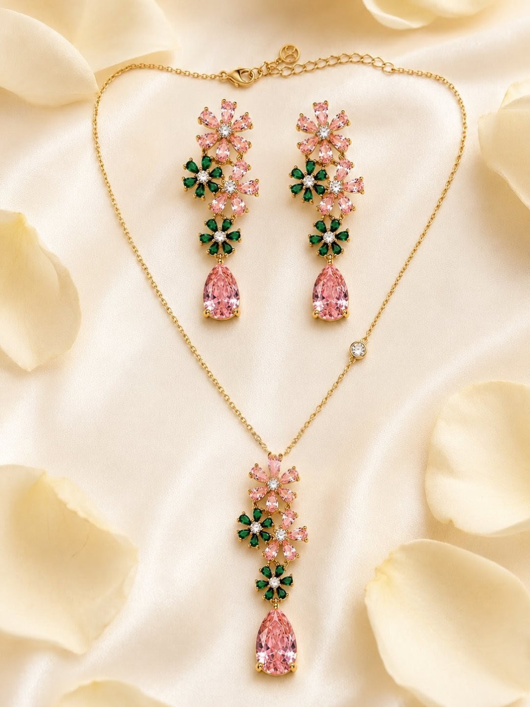Roseto Floral Cluster Necklace & Earring Set, 18K Gold-Plated