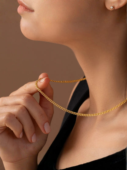 Cuban Style Slim Gold Chain – 18K Gold Plated Everyday Necklace