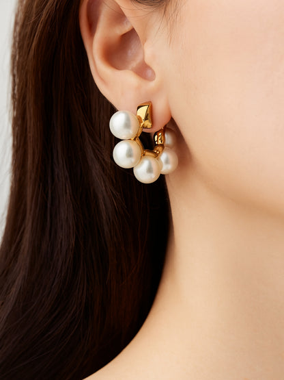 Elegant Gold Plated Pearl Half Hoop Earrings for Women