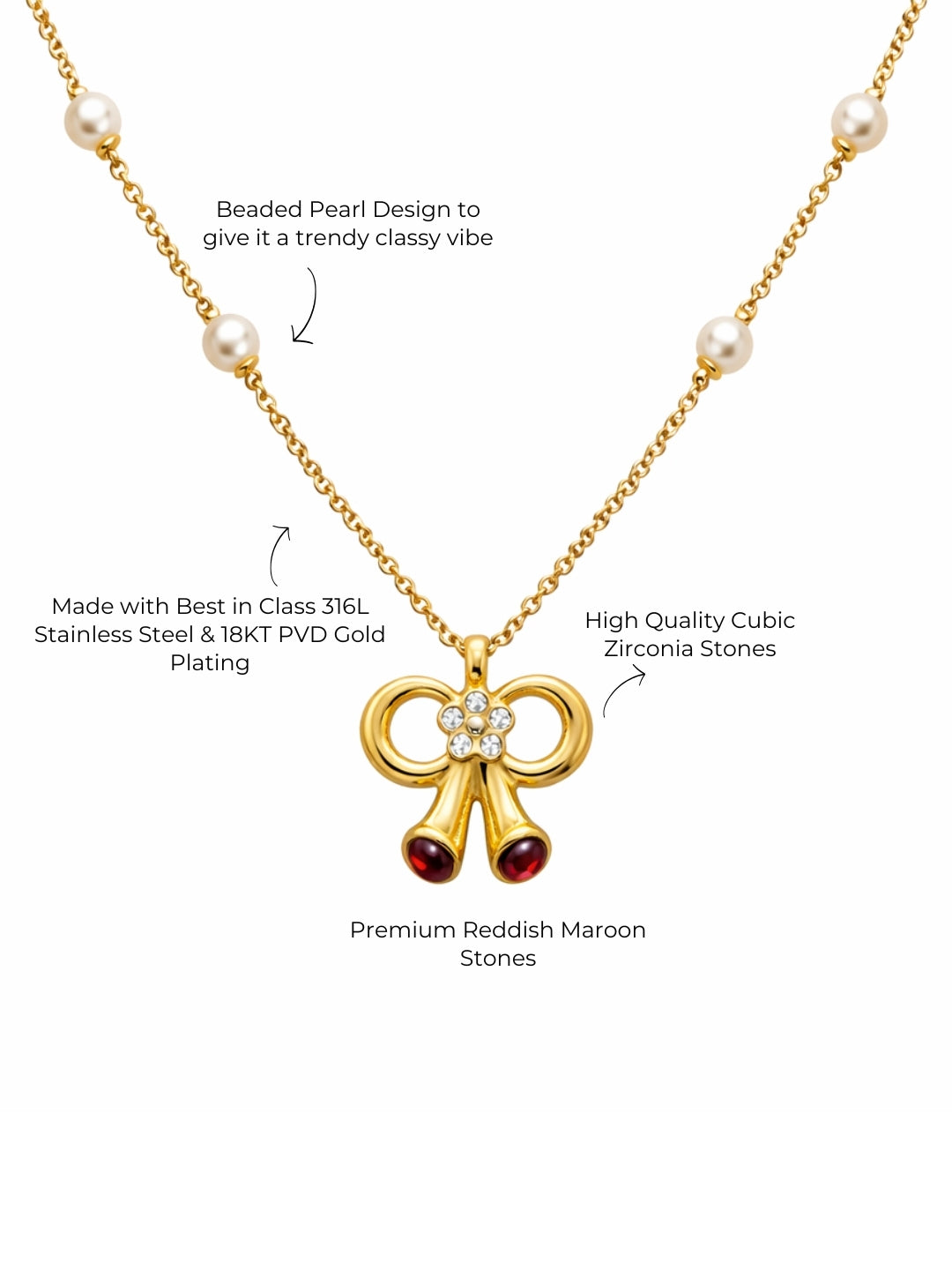Bow & Pearl Layered Necklace Set