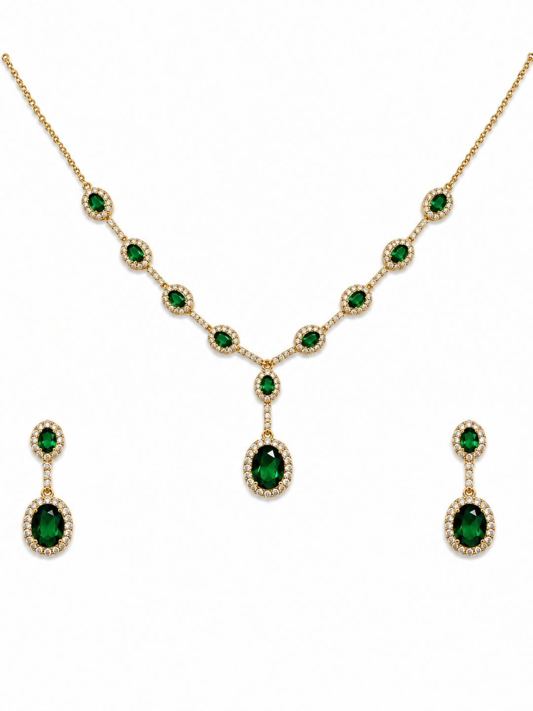Foresta Green Halo Necklace & Earring Set, 18K Gold-Plated
