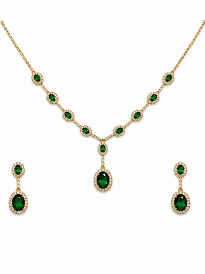 Foresta Green Halo Necklace & Earring Set, 18K Gold-Plated
