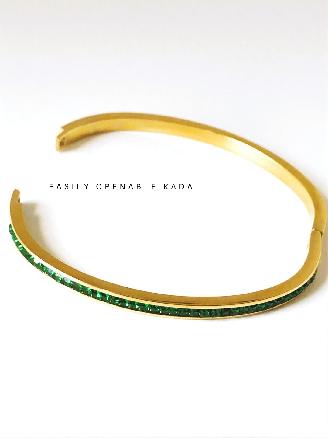 Green Stone Kada – 18K Gold Plated Emerald CZ Bracelet (Anti-Tarnish)