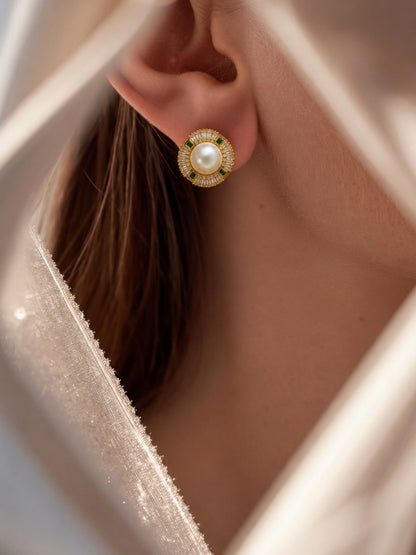 Girandola Pearl Baguette Necklace & Earring Set, 18K Gold-Plated