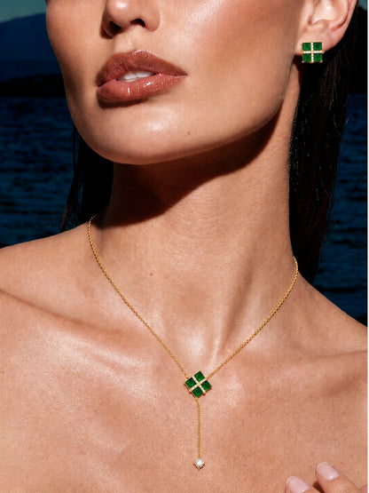 Vetrata Green Windowpane Necklace & Earring Set, 18K Gold-Plated