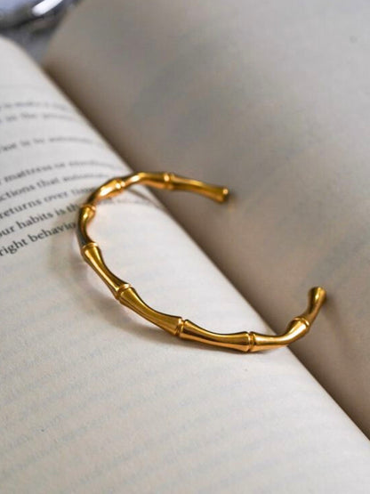 Bamboo Open Cuff Bracelet – 18K Gold Plated | Anti-Tarnish Daily Wear