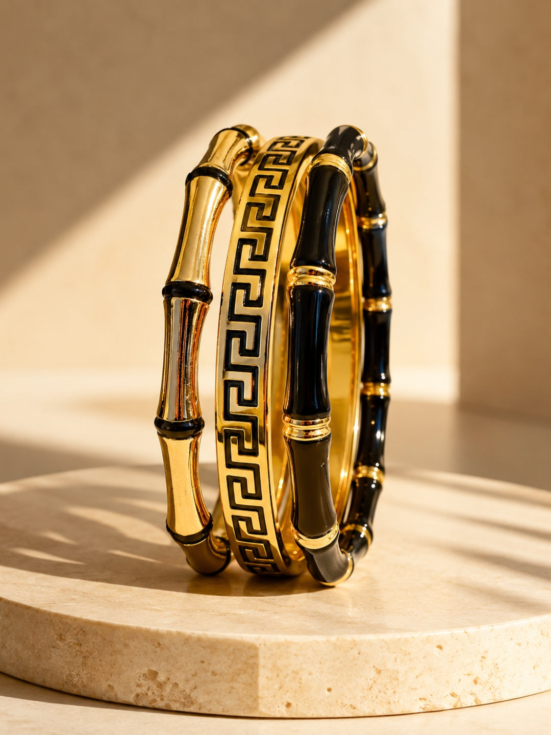 Black & Gold Designer Bracelet Stack – Set of 3