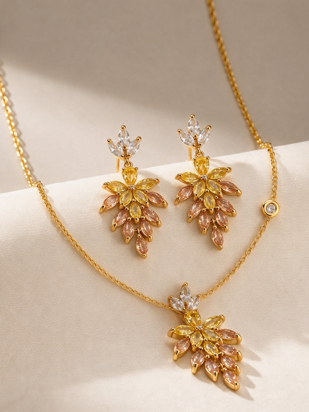 Felce Golden Leaf Cascade Necklace & Earring Set, 18K Gold-Plated