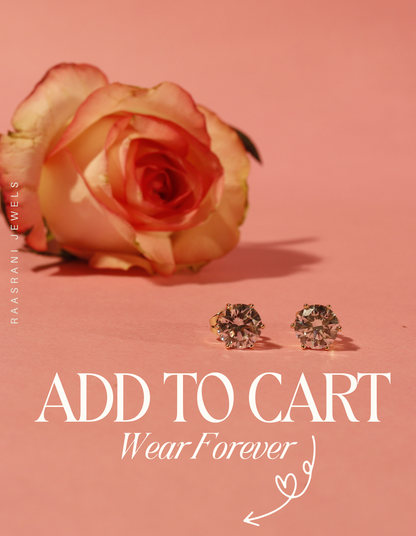 Gold-Plated Solitaire Big Stone Stud Earrings – Stainless Steel, Premium AD Stone, Hypoallergenic