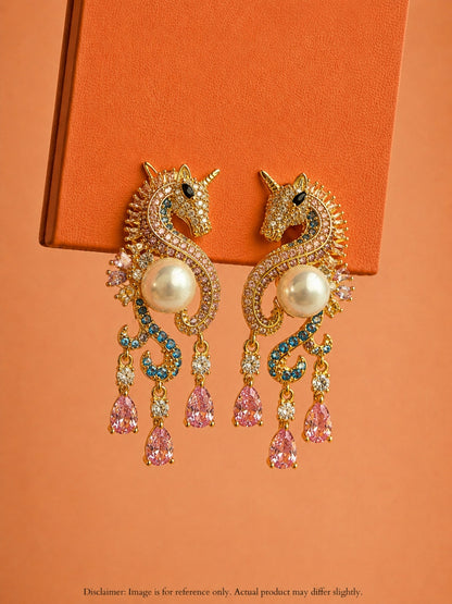 Enchanted Sea Unicorn Pavé Drop Earrings, 18K Gold-Plated