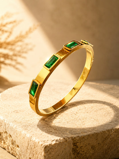 Emerald Green CZ Gold Bracelet – Waterproof Stainless Steel