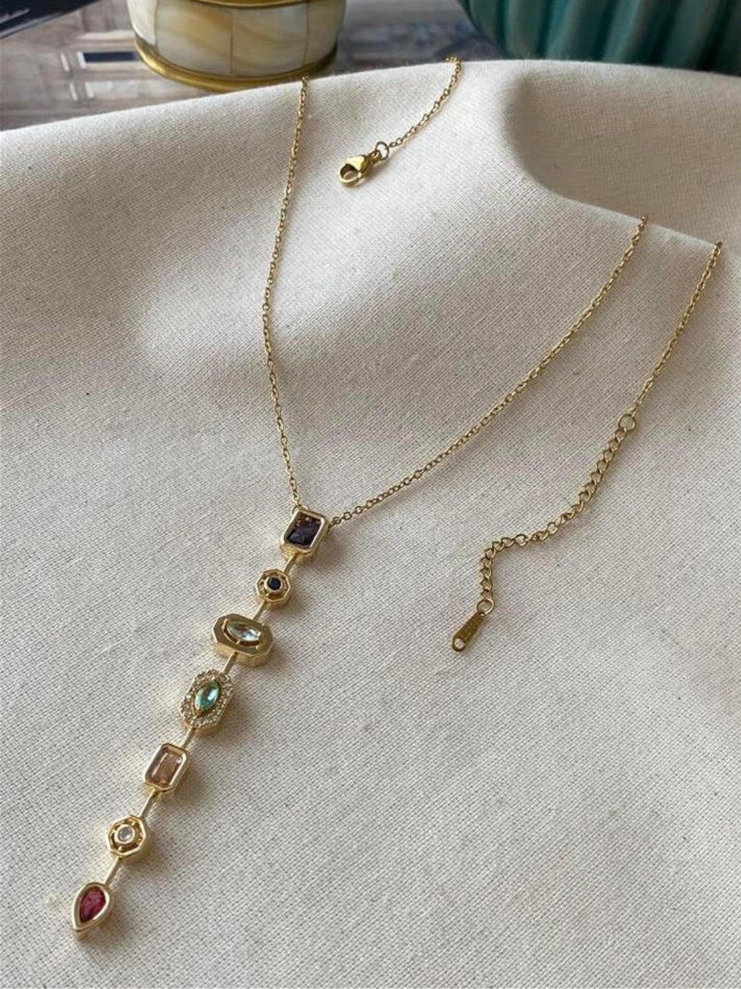 Pastel Harmony Long Gold Neckpiece with CZ | Anti-Tarnish