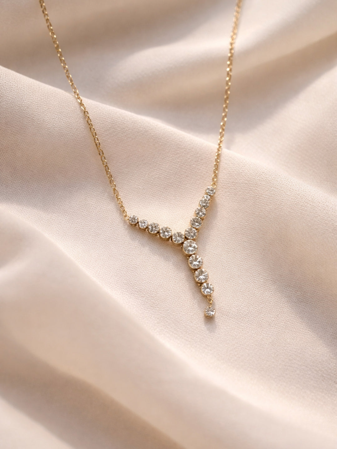 18K Gold Plated CZ Y Drop Necklace – Anti Tarnish Everyday Chain
