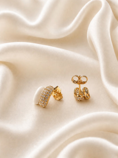 White Enamel CZ Nano Stud Earrings in 18K Gold Plating