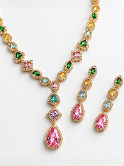 Serenata Multicolor Gemstone Y-Drop Necklace & Earring Set, 18K Gold-Plated