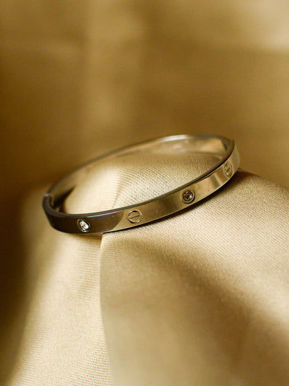 Classic Silver Lock Bangle – Designer-Inspired Statement Bracelet