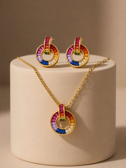 Caleidoscopio Rainbow Interlocking Necklace & Earring Set, 18K Gold-Plated