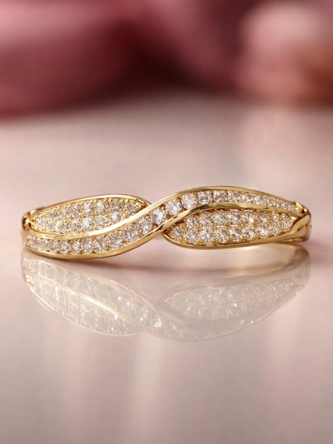 18K Gold Plated Full Studded Curve Bracelet for Women