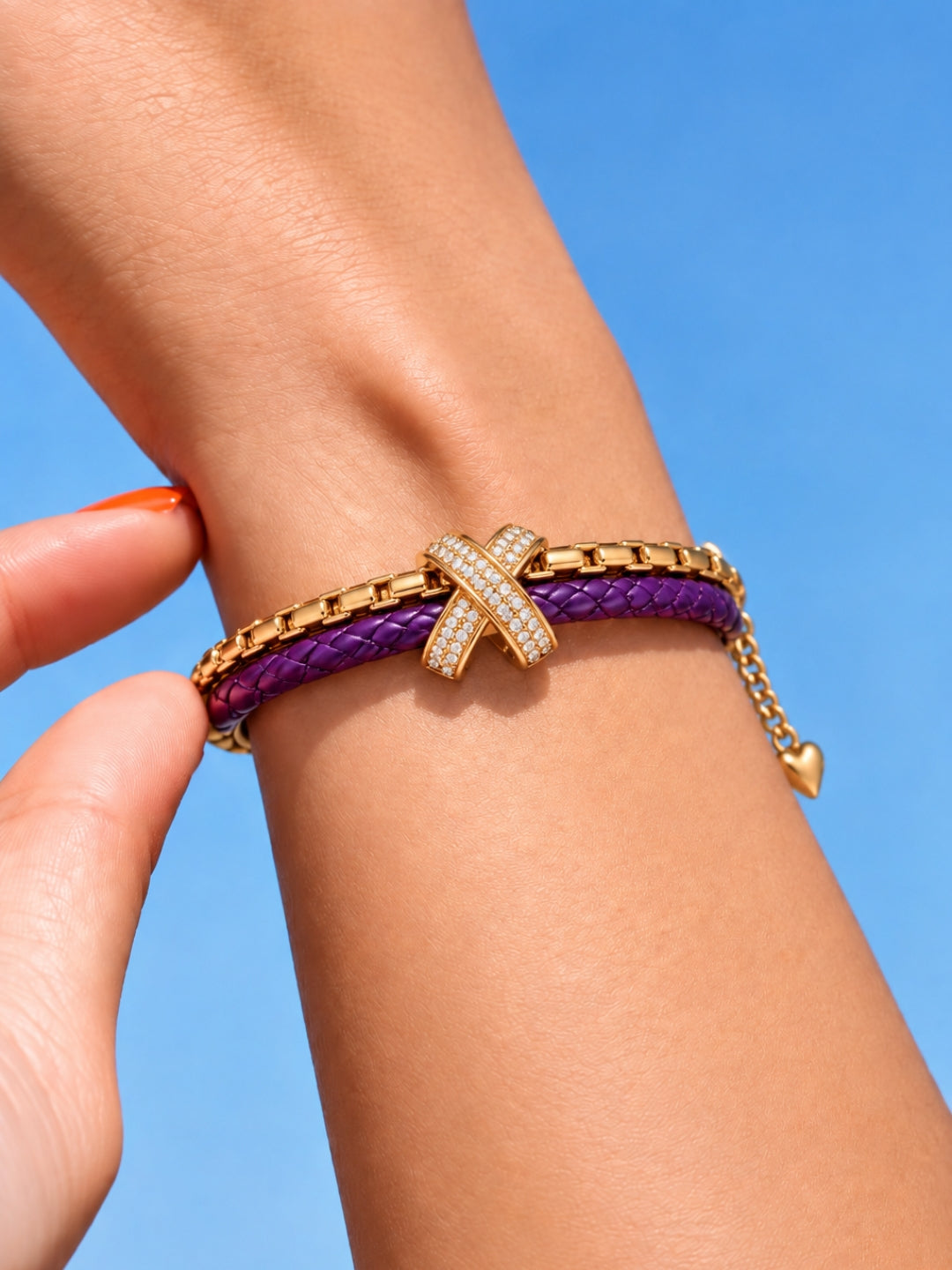 Violet Braided Double line Knot Band Cuff - 18KT Gold Plated