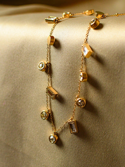 Golden Studded Charms Necklace – 18K Gold, Cubic Zirconia