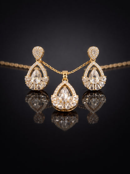 18K Rose Gold Teardrop CZ Ethnic Necklace & Earrings Set
