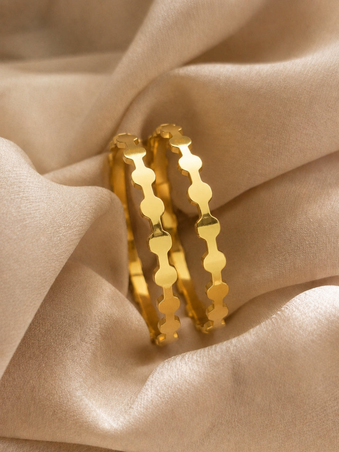 18K Gold Plated Disc Link Stacking Bangles Set | Stainless Steel