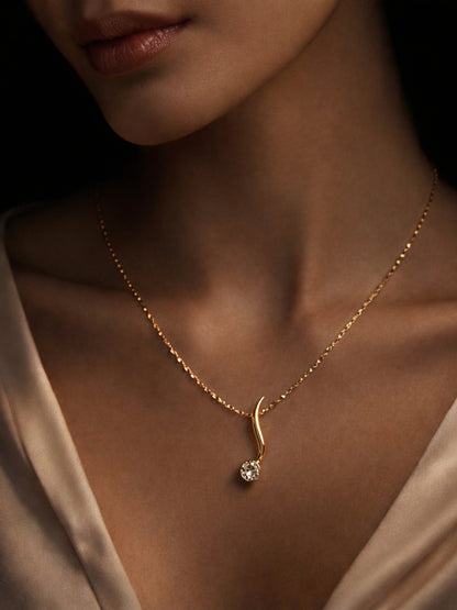 Solitaire Curve Gold Chain Necklace | 18K Gold Plated Everyday Wear