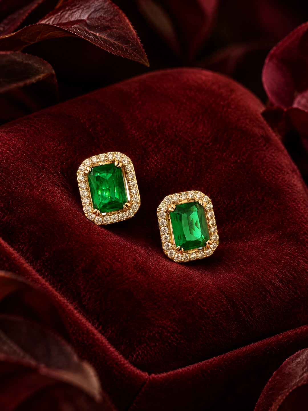 Green Princess Cut CZ Hoop Earrings in 18K Rose Gold Plated Steel