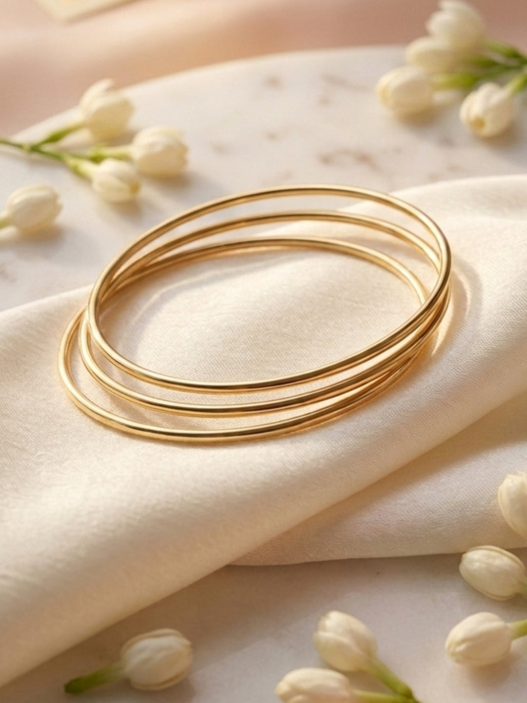 18K Gold Plated Hammered Stackable Bangle Set for Women
