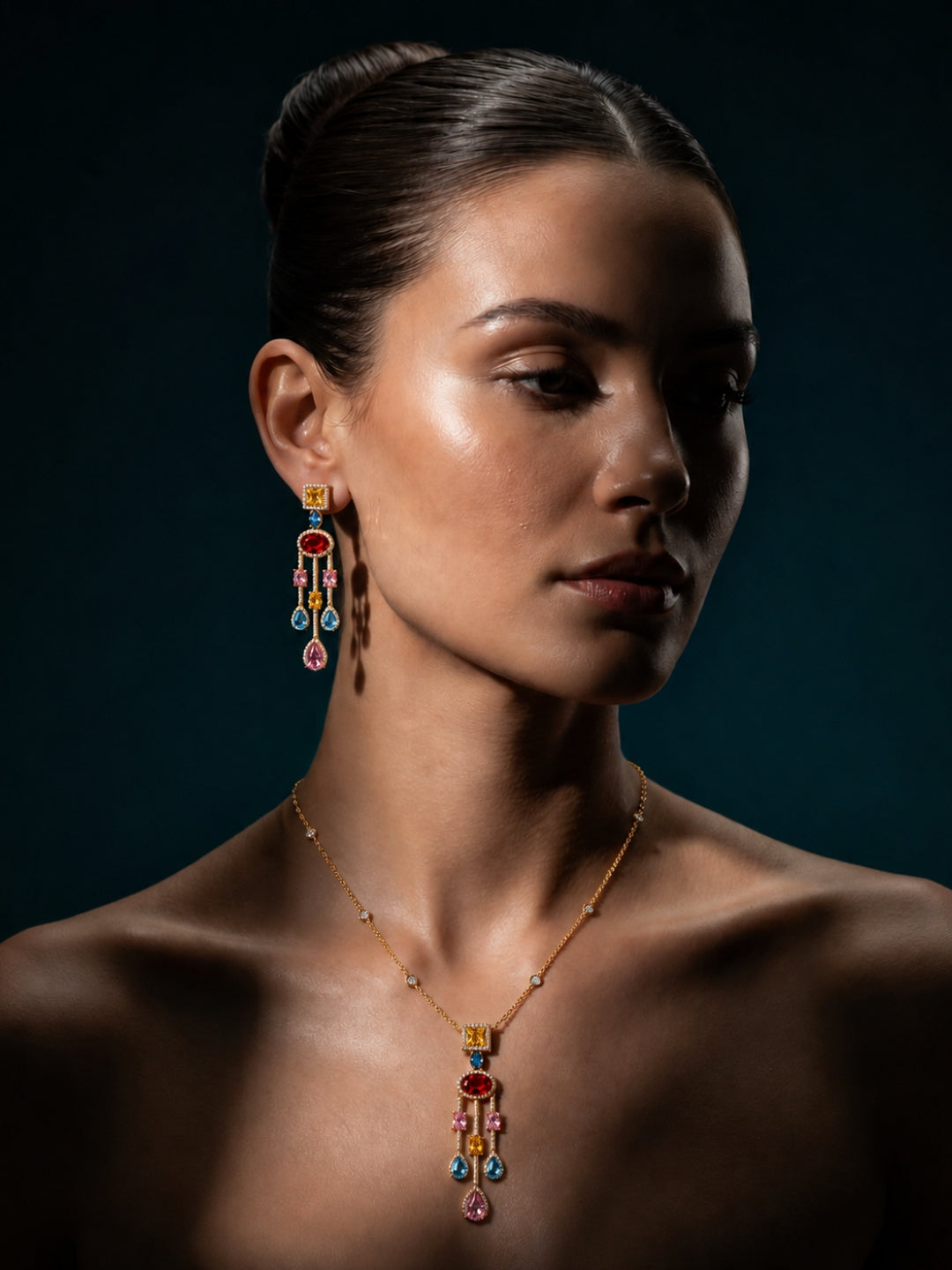 Cascata Multicolor Gold Plated Necklace & Earrings Set