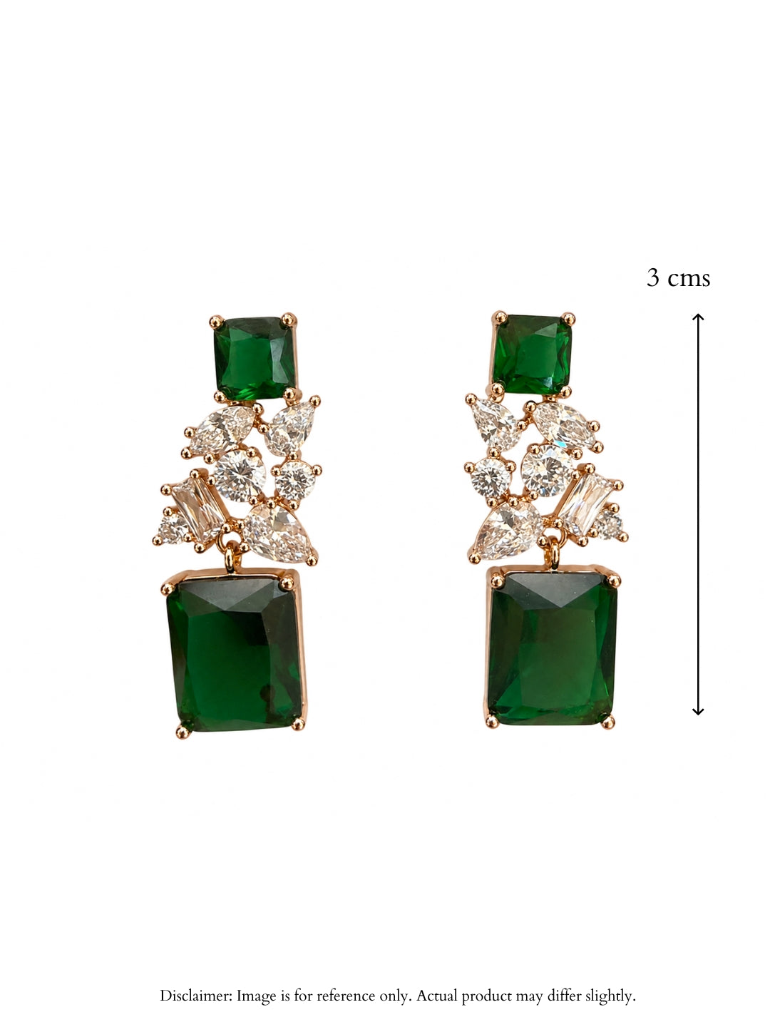 Emerald CZ Drop Earrings in 18K Rose Gold | Anti Tarnish Jewelry