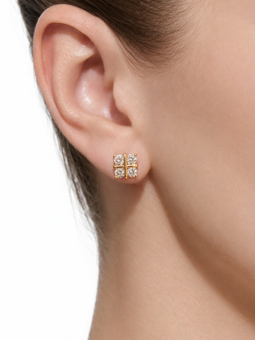 Quad Stone Cross-Set Stud Earrings, 18K Rose Gold-Plated