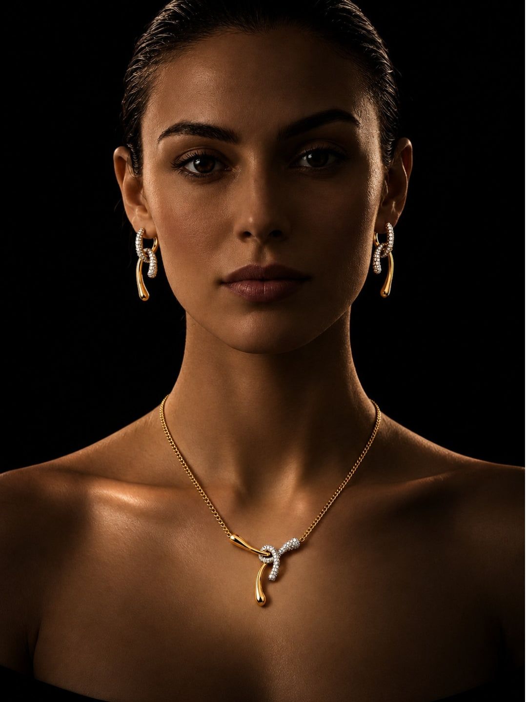 Nodo Two-Tone Knot Necklace & Earring Set, 18K Gold-Plated