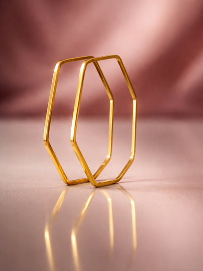 18K Gold Hexagon Bangles Set – Anti Tarnish Steel (Pair)