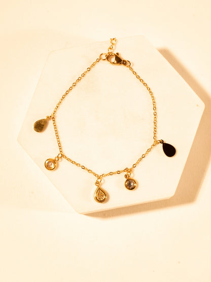 18K Gold Teardrop Charms Bracelet with CZ Stones | Lightweight & Elegant