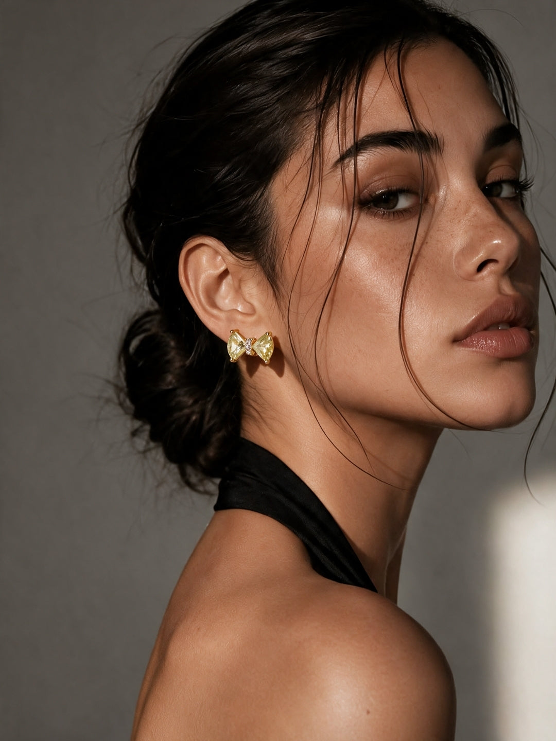 Fiocco Yellow Bow Bar Necklace & Stud Earring Set, 18K Gold-Plated