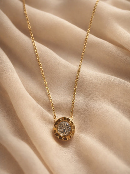 Roman Studded Gold Chain Necklace | 18K Gold Plated AD Pendant